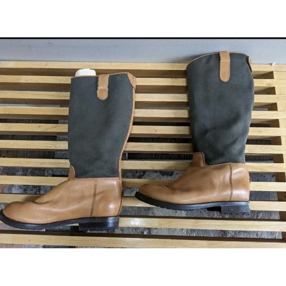 Ralph Lauren Leather Canvas Boots Size 13.5 Girls Tall Riding Equestrian